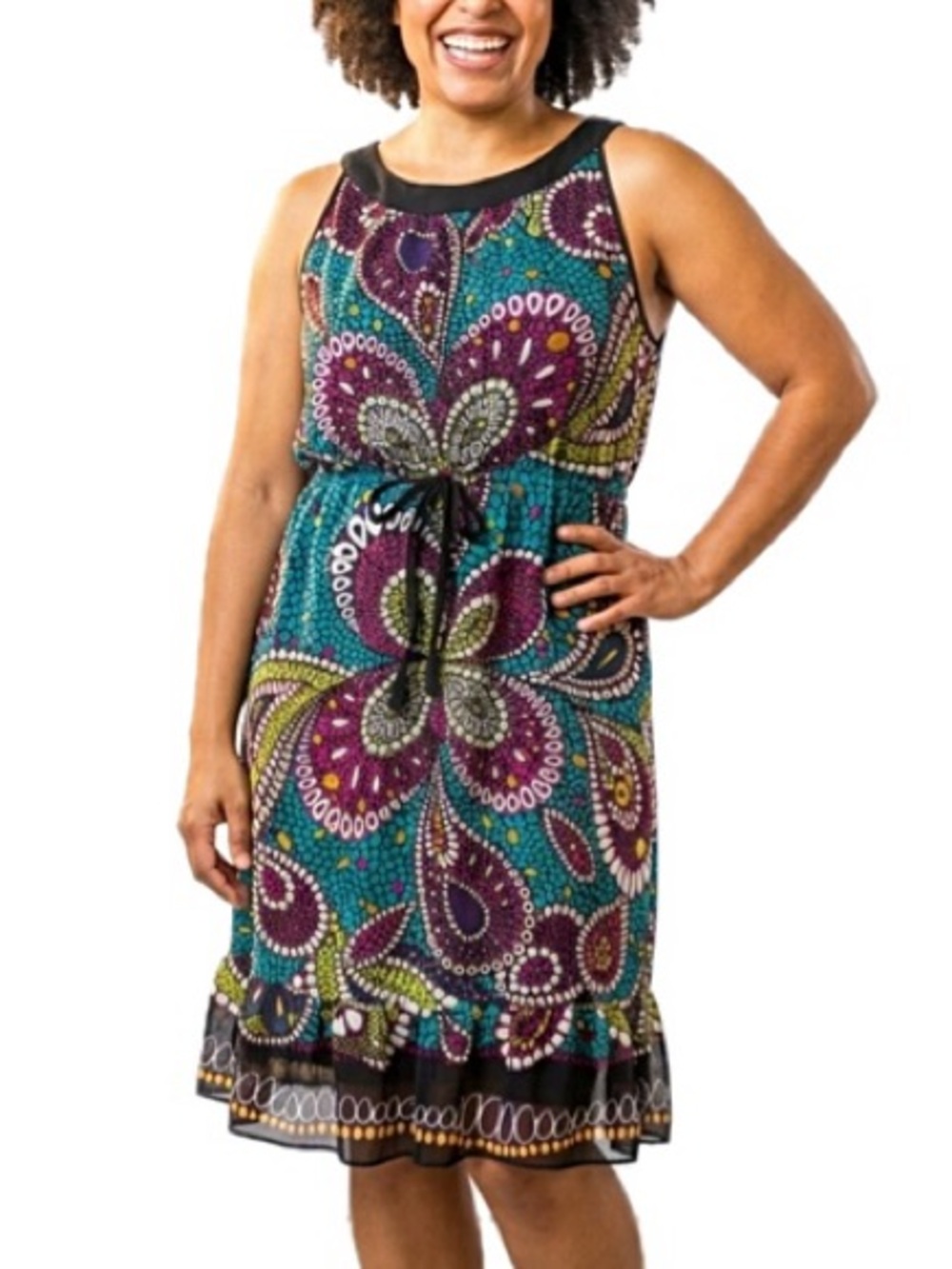 Nicole by Nicole Miller Chiffon Geometric Print Sleeveless Midi Dress Size 10